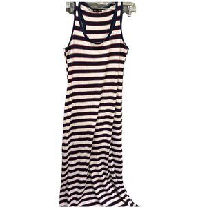 Active Basic Maxi Dress Womens MEDIUM Sleeveless Tank Striped Red White Blue